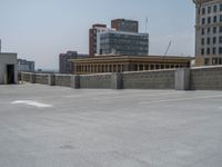 a parking lot and wall are pictured in a photo from the perspective point of view