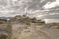 Rocky Cliff Over Ocean Under Gloomy Grey Sky