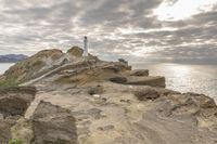 Rocky Cliff Over Ocean with Gloomy Grey Sky