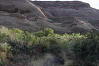 an open desert area with some bushes and rocks on the side of it that is a valley