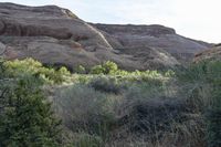 an open desert area with some bushes and rocks on the side of it that is a valley