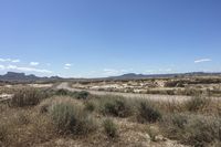 an empty road in a wide open plain of land near mountains and water on a sunny day