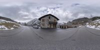 two houses are shown in a 3d - rendering image taken from a fisheye lens