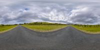 two double wide images of a road taken using a fish eye lens and a tripod image