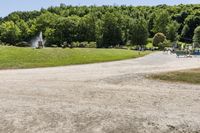 a woman running in a park in the middle of the day, with people on the other side