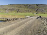 Rural Landscape with Mountain and Road in Iceland