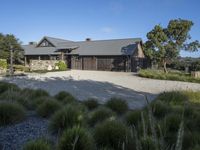 an elegant garage and driveway at an estate on the mountain top above nap valley, california