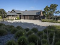 an elegant garage and driveway at an estate on the mountain top above nap valley, california