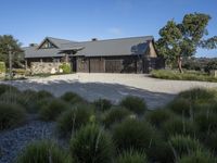 an elegant garage and driveway at an estate on the mountain top above nap valley, california