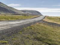 Rural Road in Iceland: Surrounded by Vegetation and Grass on a Slope