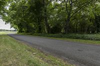 paved roadway with fence in grass at rural road side area near horse field and trees