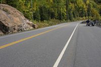 Rural Road in Ontario, Canada with Vegetation and Armco Barrier