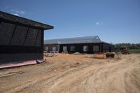 Rural Road with Wooden House Under Clear Sky