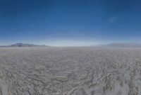 an image of a desert landscape taken from the ground with a lens up to the mountains