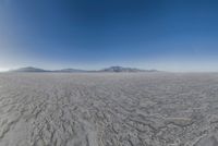 an image of a desert landscape taken from the ground with a lens up to the mountains