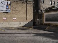 the car has its parking spaces marked with yellow paint and two large signs that say lost in brooklyn