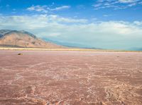 a man standing on the beach, looking out at a vast landscape that includes hills and hills