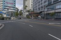 empty streets are seen in this city setting on an overcast day in san diego, california