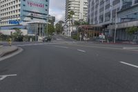 empty streets are seen in this city setting on an overcast day in san diego, california