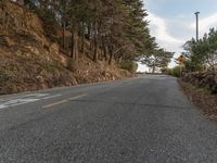 this is an image of a road with the sign on the side of it, with some trees at the end of the road