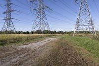 Scenic Rural Landscape in Ontario, Canada with Sand Road and Overhead Power Line