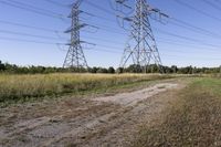 Scenic Rural Landscape in Ontario, Canada with Sand Road and Overhead Power Line