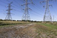 Scenic Rural Landscape in Ontario, Canada with Sand Road and Overhead Power Line