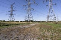 Scenic Rural Landscape in Ontario, Canada with Sand Road and Overhead Power Line