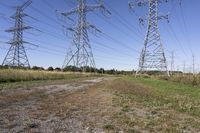 Scenic Rural Landscape in Ontario, Canada with Sand Road and Overhead Power Line