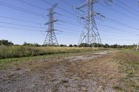 Scenic Rural Landscape in Ontario, Canada with Sand Road and Overhead Power Line