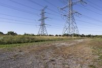 Scenic Rural Landscape in Ontario, Canada with Sand Road and Overhead Power Line