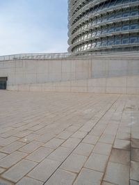 a black fire hydrant is sitting in the concrete area in front of a large building