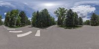 an 360 - turn photo shows a mountain and a wide road between two arrows the way forward