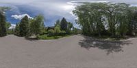 an 360 - turn photo shows a mountain and a wide road between two arrows the way forward