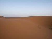 Scenic desert landscape with sand dunes under clear sky in Sahara, Morocco