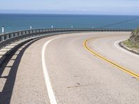 a scenic highway with multiple curves by the water and sky during sunny summer day in california