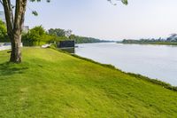 Scenic Landscape with Water, Grass, and Trees in Thailand