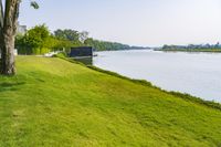 Scenic Landscape with Water, Grass, and Trees in Thailand