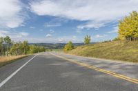 a scenic scenic country road winding towards a scenic mountain area with pine trees on either side