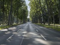 a street in the middle of some trees and grass on either side of the road