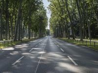 a street in the middle of some trees and grass on either side of the road