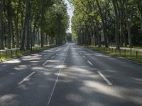 a street in the middle of some trees and grass on either side of the road