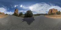 the photo is taken on a 360 - view of the street in the canyons