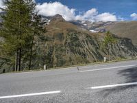 there is a small bird sitting on the road side with mountains in the background in the foreground