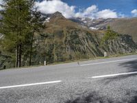 there is a small bird sitting on the road side with mountains in the background in the foreground