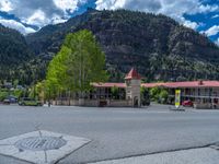 Scenic Road in Ouray, Colorado: Mountains and Suburban Stores