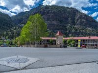 Scenic Road in Ouray, Colorado: Mountains and Suburban Stores