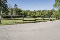 Scenic Road in Suburban Estate with Clear Sky