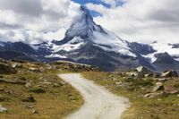 the trail is not as long or far down from the base as the snowcapped mountains