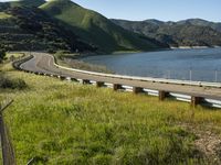 a person is standing by the edge of a highway and holding a bike helmet and poles